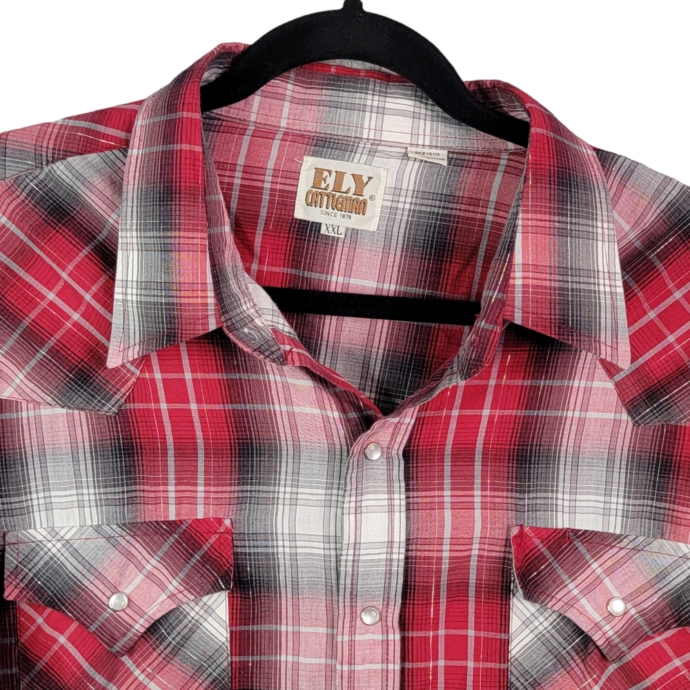 Ely Cattleman Plaid Shimmer Vintage Ranchwear Western Pearl Snap Shirt XXL - Picture 4 of 11